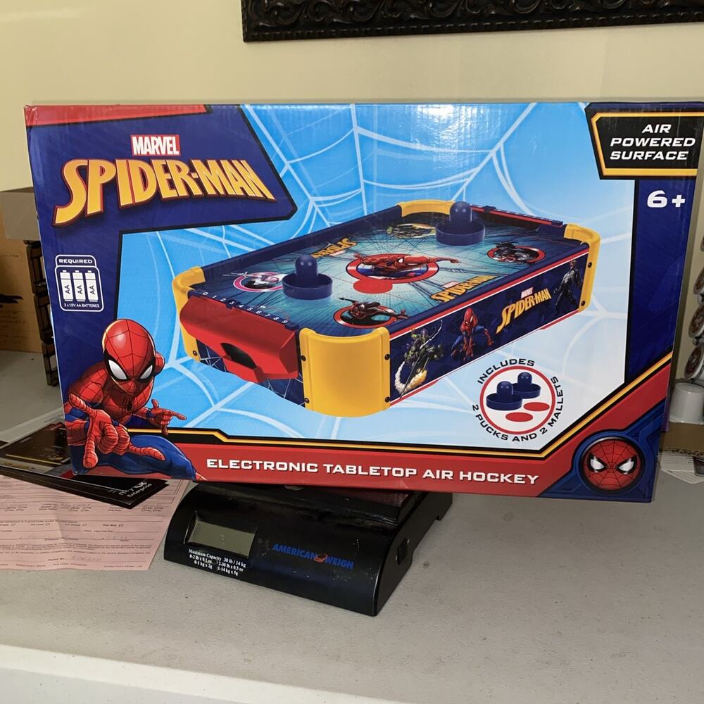 Marvel Spider-Man Electronic Tabletop Air Hockey Set with Pucks & Paddles